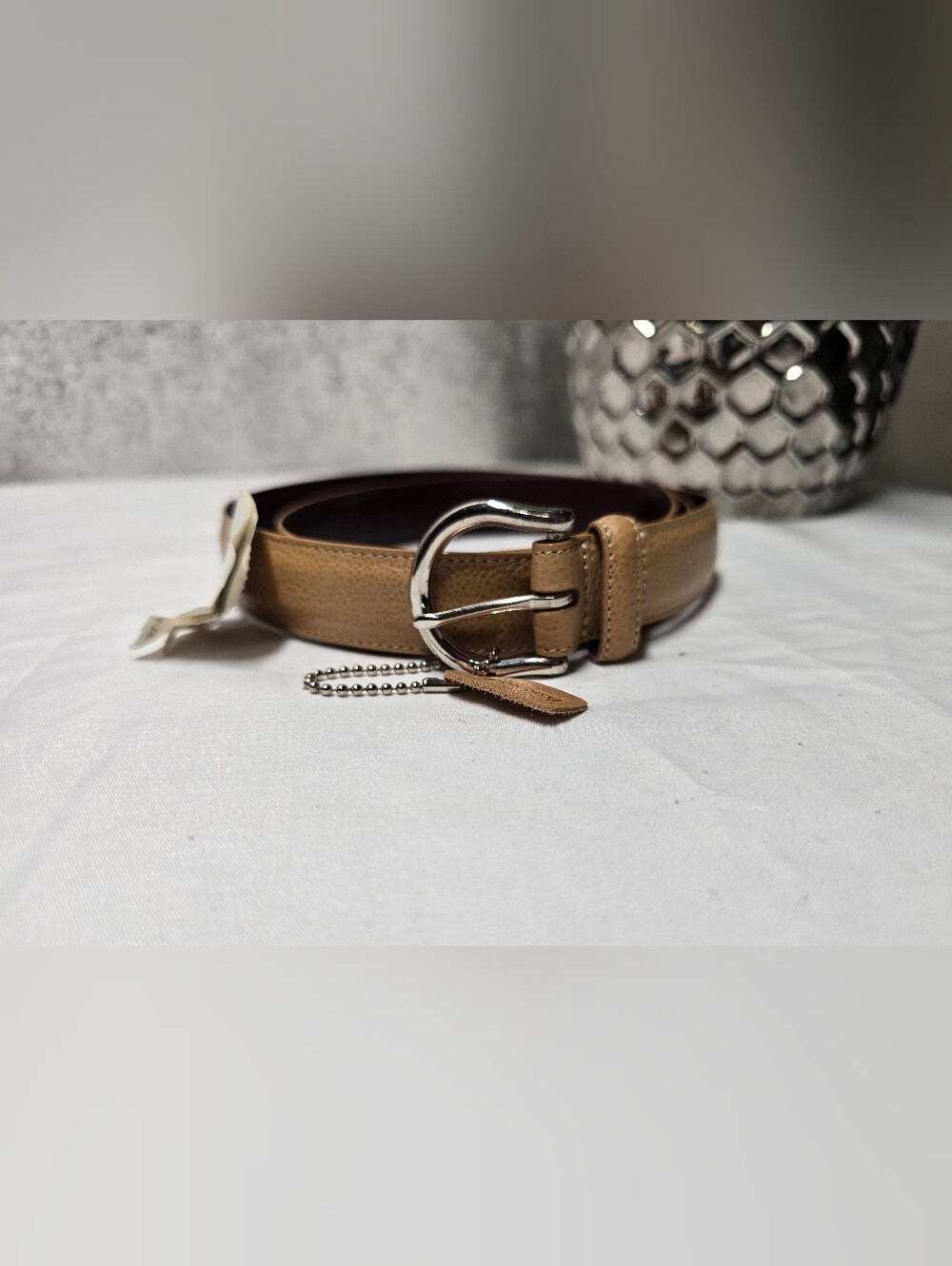 Coach NWT Vintage Cslfskin Belt Style 8567 Tan Leather with Silver Buckle Size L